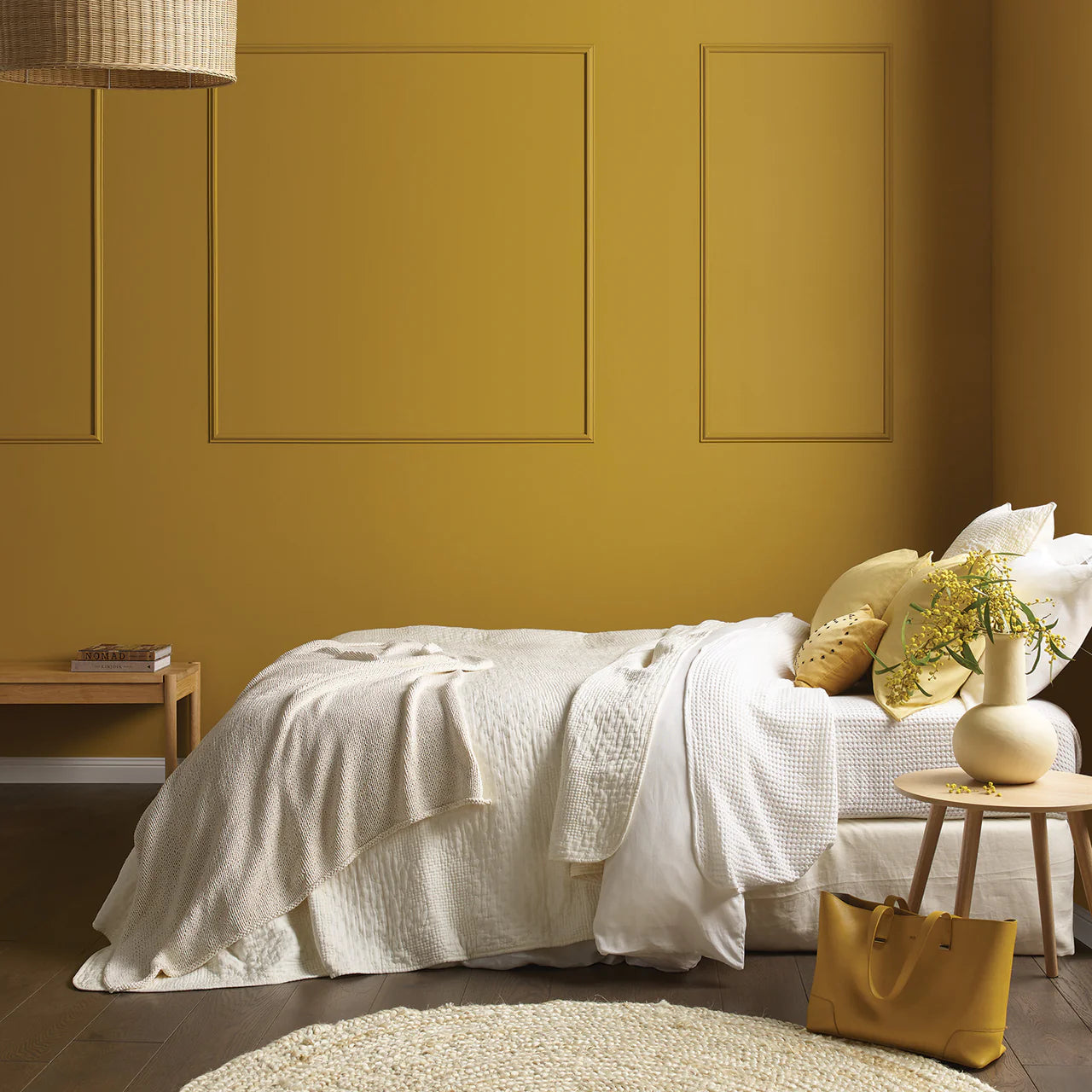 Sundance in Eggshell Acrylic  A true rich turmeric that creates a dramatic tonal statement.  OCHRES, YELLOWS AND ORANGES