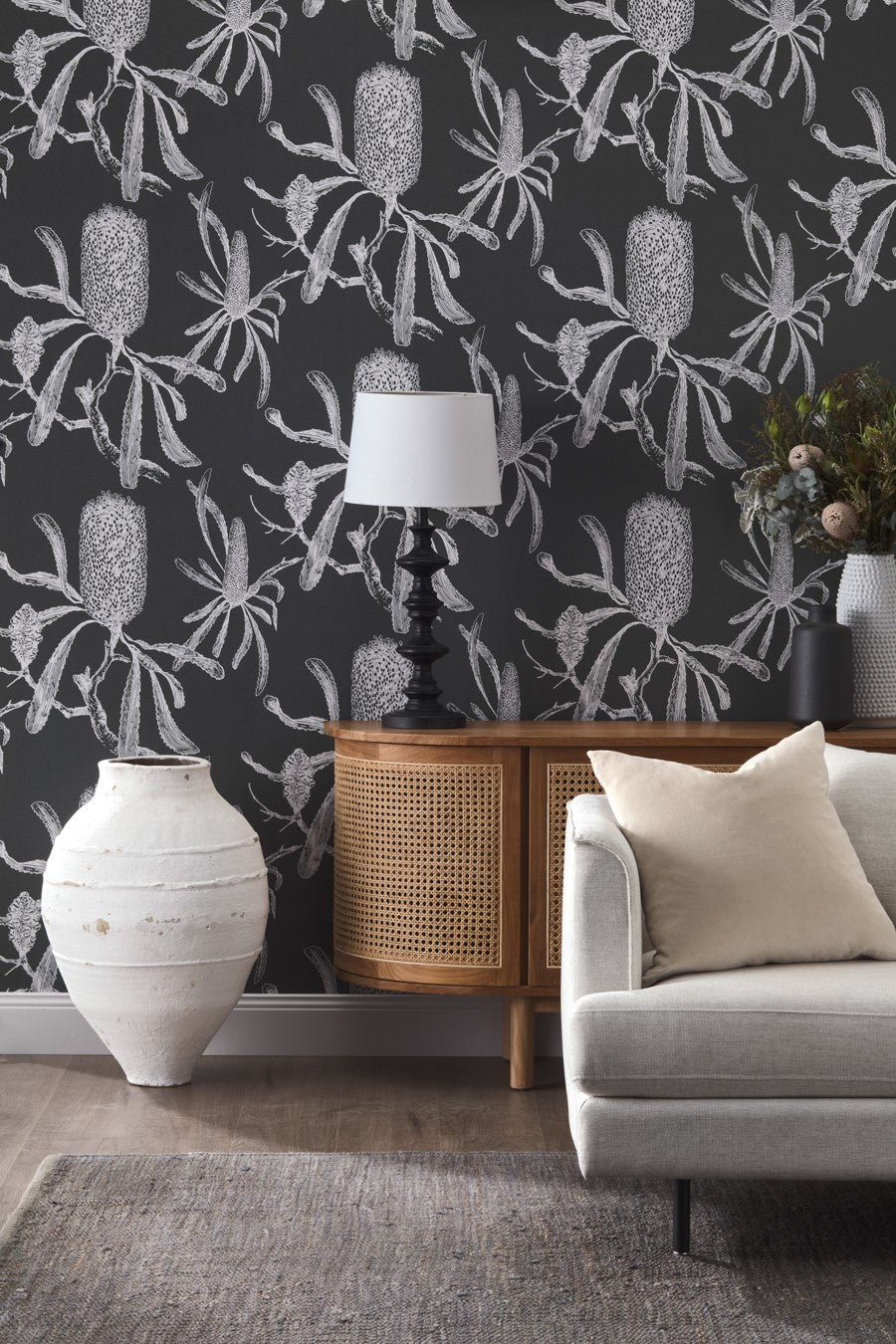 Sydney Harbour Paint Wallpaper Porters Wallpaper_Banksia in Charcoal