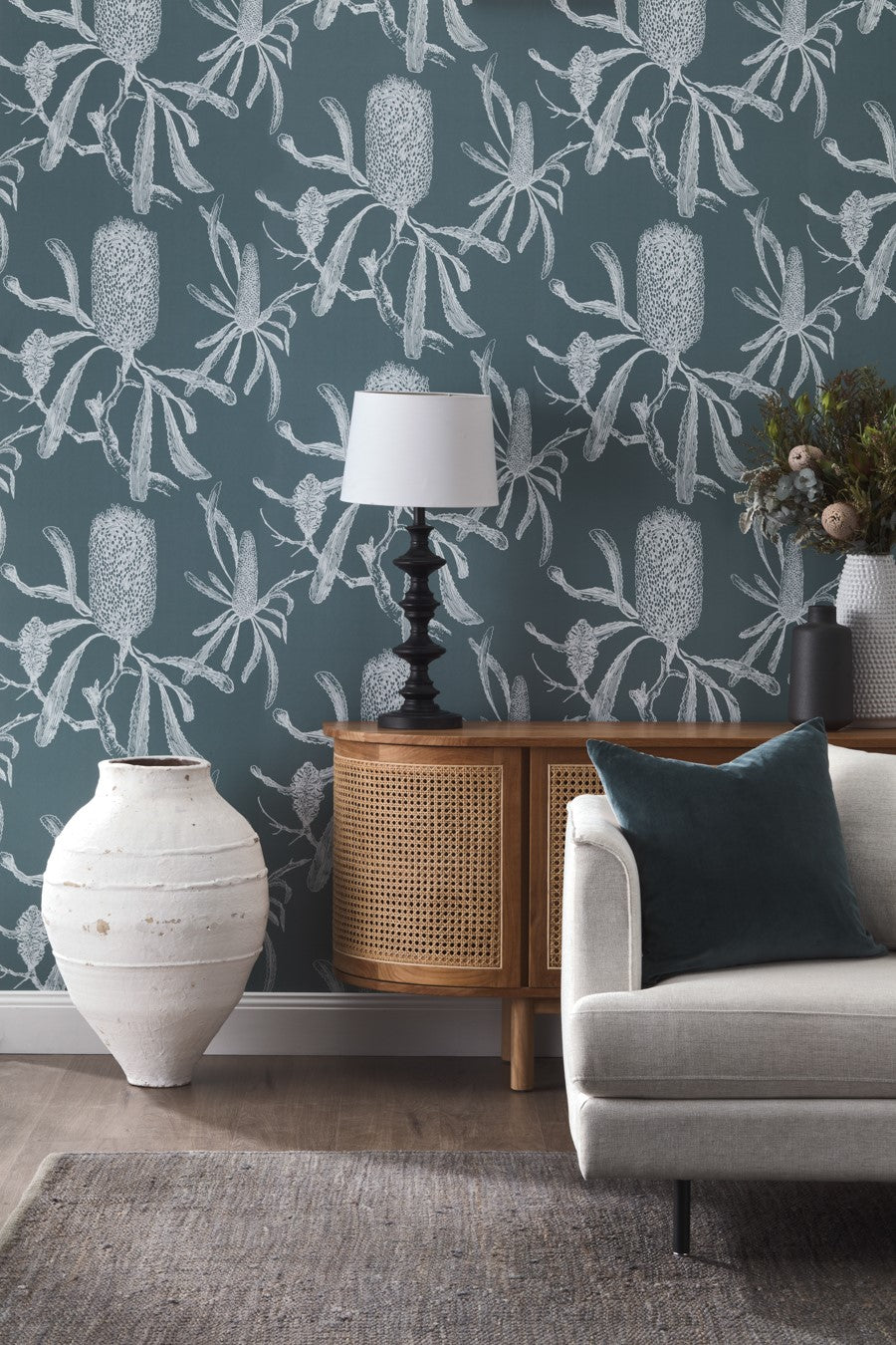 Sydney Harbour Paint Wallpaper Porters Wallpaper_Banksia in Smokey Blue